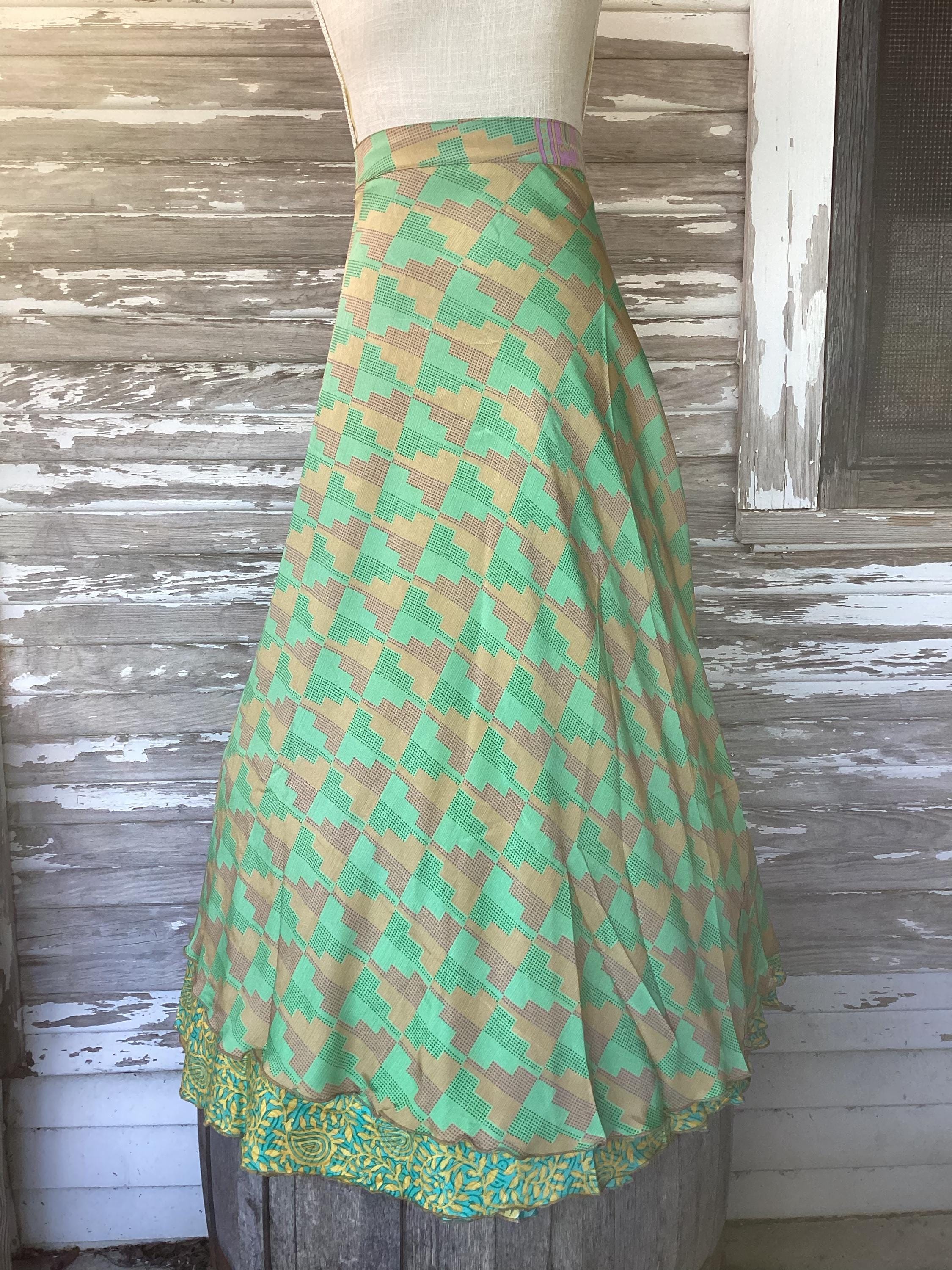 Goddess/Tea Length Up-Cycled Reversible Sari Wrap Skirt #61 main image 0