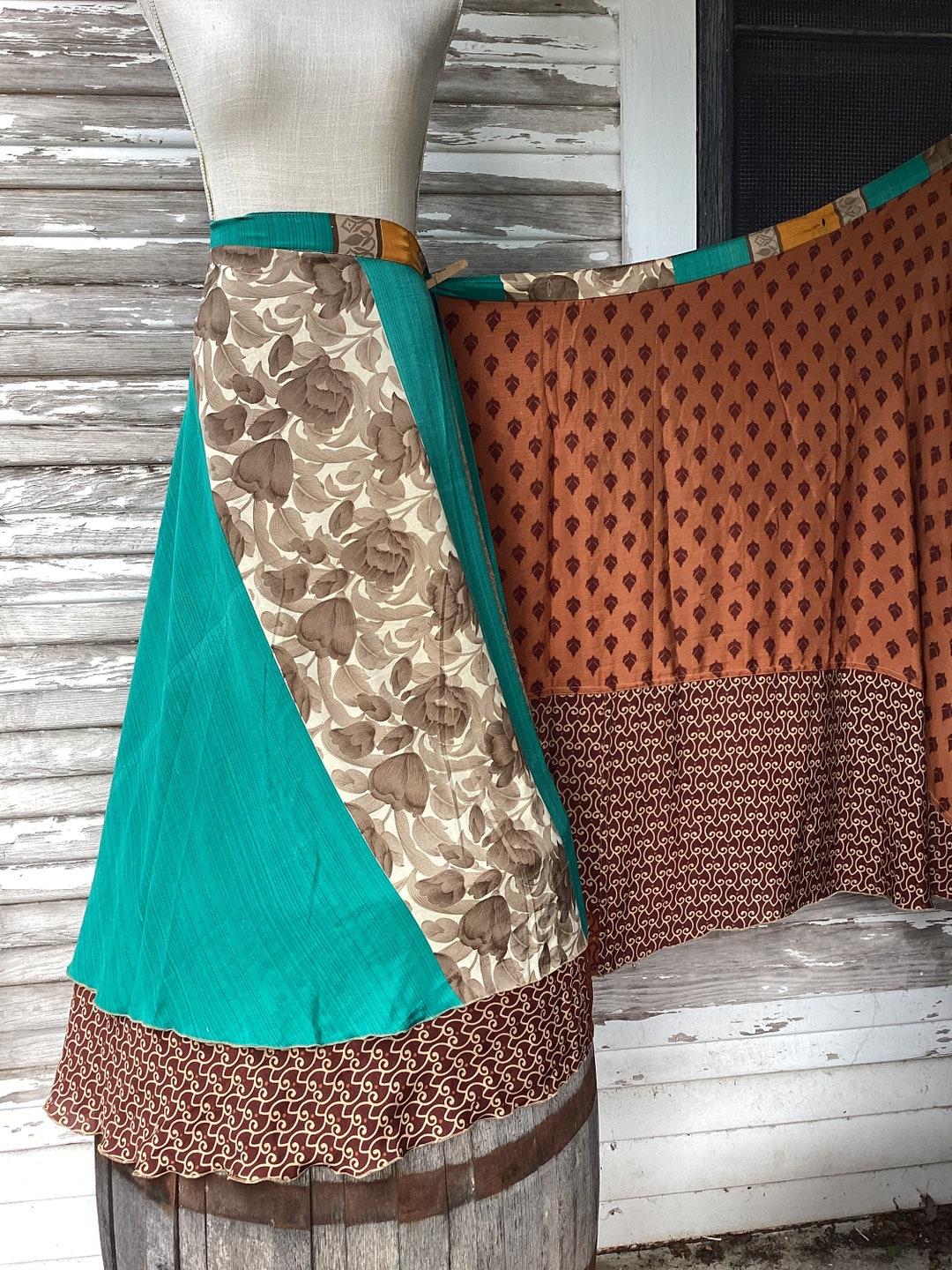 Goddess/Tea Length Up-Cycled Reversible Sari Wrap Skirt #33 main image 0