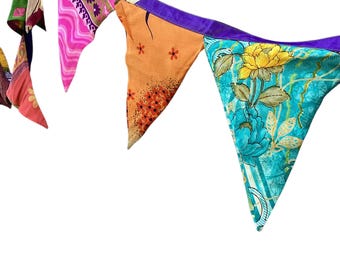 Recycled sari bunting  fabric flag garlands  boho decor