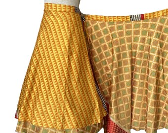 Plus/Maxi Length Up-Cycled Reversible Sari Wrap Skirt #82