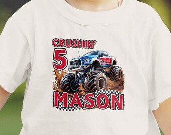 Camiseta personalizada con nombre de Monster Truck para cumpleaños Camiseta personalizada de Monster Truck para niños con nombre Regalo para amantes de Monster Truck Lindo regalo para niños pequeños