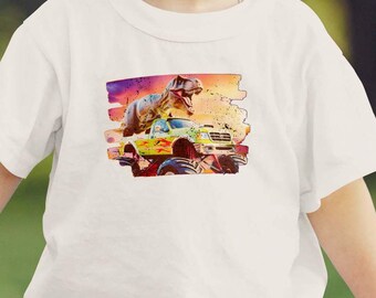 Camiseta de camión monstruo para niños, camiseta de camión con dinosaurio T-Rex, camiseta de tractor para niños, camiseta de coche para niños pequeños, camiseta para amantes de los tractores, camiseta todoterreno para niños