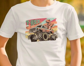 Camiseta de camión monstruo para niños, camiseta de camión con dinosaurio T-Rex, camiseta de tractor para niños, camiseta de coche para niños pequeños, camiseta para amantes de los tractores, camiseta todoterreno para niños