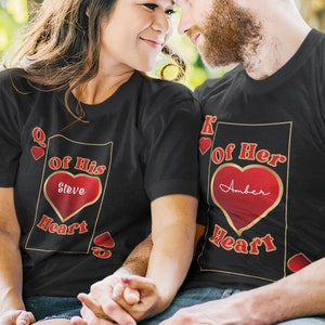 Camicie personalizzate per carte da gioco per coppia abbinata, camicia di San Valentino Re e Regina di Cuori, regalo personalizzato per coppia