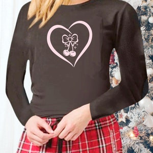 Pink Coquette Cherry Heart Pajama Set Cute Loungewear Set Coquette Clothing Balletcore Bridesmaid Pajamas Gift For Her Romantic Sleep Set