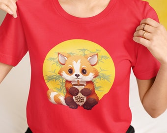 Boba Tea Red Panda Shirt, Cute Panda Lover Shirt, Boba Lover Gift For Her, Cute Animal Graphic Tees