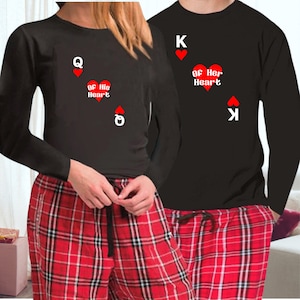 His and Hers King & Queen of Hearts Matching Couples Pajamas, Couples Matching Holiday Christmas Pajamas, Couples Pajama Sets Outfits
