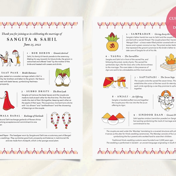 Bengali Hindu Digital Wedding Program, Indian Wedding Program for Hindu Ceremony, Customizable, Modern Design