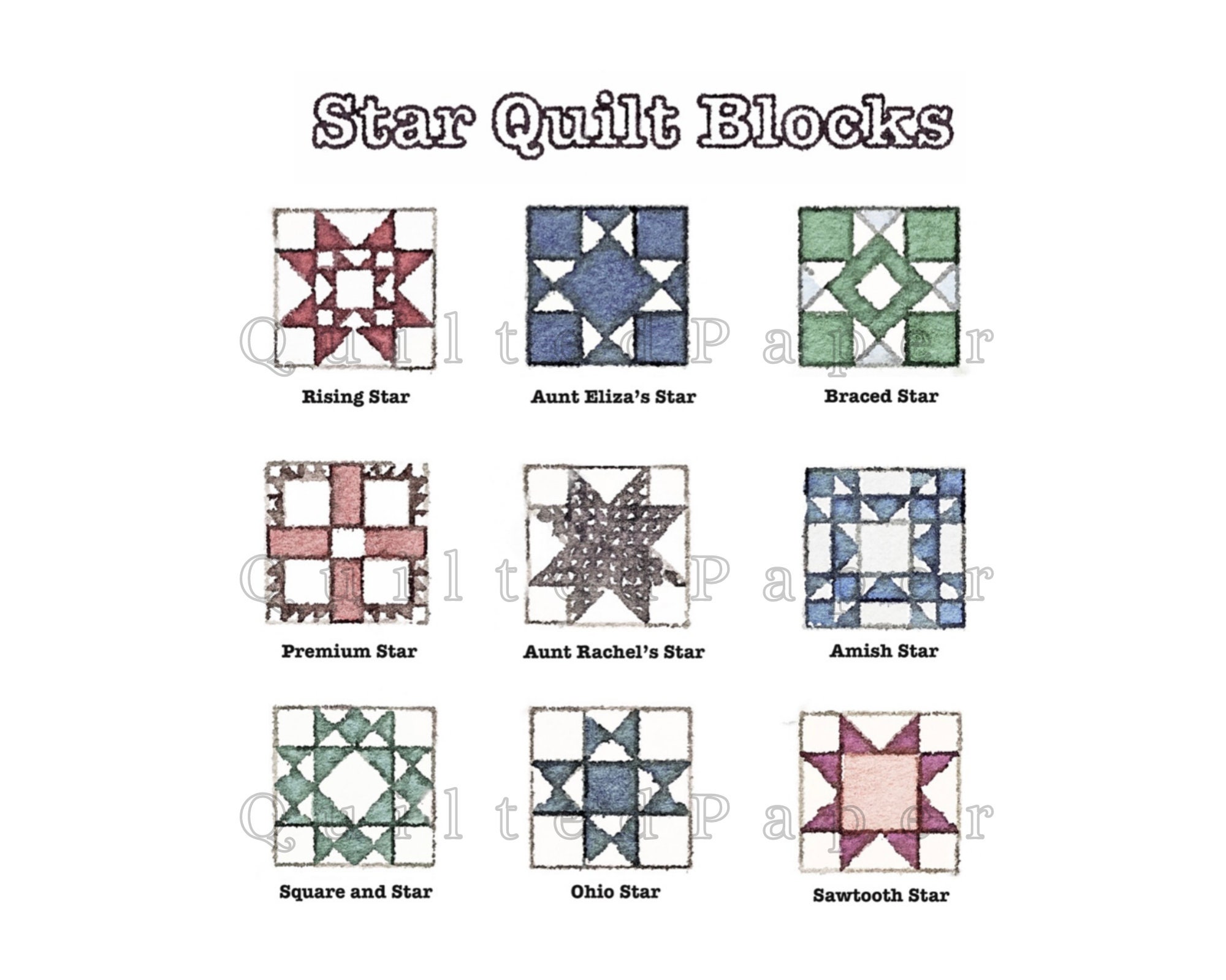 star quilt blocks print printable digital file etsy