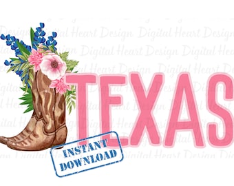 Texas western png, Texas girl png, Country western Texas png, Texas state png, Texas love png, Boots and Bluebonnets png Spring Floral png
