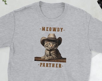 Camicia partner Meowdy, camicia gatto divertente, camicia country carina