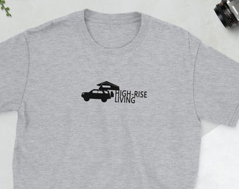 Camiseta High-Rise Living, camiseta 4runner, camiseta overlanding, camiseta de tienda de campaña en el techo, camiseta de camping, camiseta van life, camiseta roadtrip
