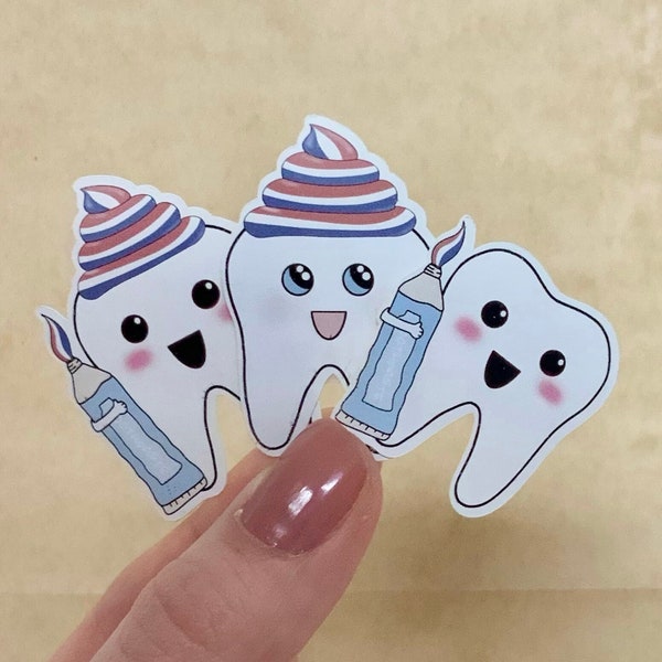Zahn Sticker mit Zahnpasta und Zahnbürste 3er Pack