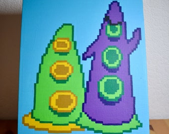 Day of the Tentacle (Various, 1993) - Green & Purple Tentacle Original Acrylic Painting on Canvas (12 x 9&quot;)