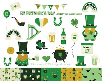 St Patrick's Day clipart / St Patrick's Day digital papers / Backgrounds / Digital Download/ Stickers/ Lucky clip art / Irish