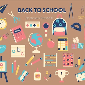Back To School Stickers / School Cliparts / School PNG / Student Clipart / Digital Download / Planner Stickers