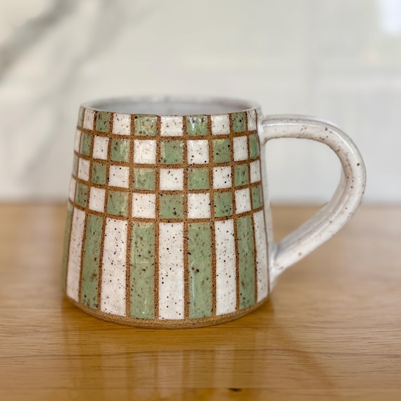Green & White Checkered Mug