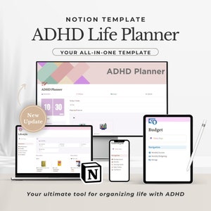 Notion template ADHD Planner Notion ADHD, Digita planner Adult ADHD, Focue Planner for adhd, life planner, Notion self care planner