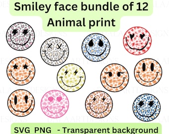 Animal Print Smiley Face SVG Bundle, Cheerful Graphics (Digital Download)