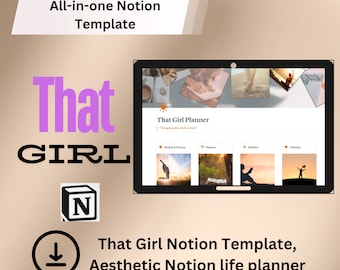 That Girl Notion Template, Life Planner, Aesthetic Life Planner (Digital Download)