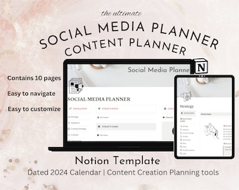 Social Media Content Planner, Notion Template (Digital Download)