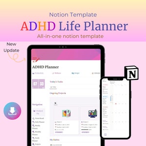 ADHD Notion Life Planner, ADHD Notion Planner, All in one Notion Planner Template, ADHD Planner Notion Dashboard, Adhd, Life planner, notion