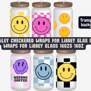 Patrón a cuadros SVG, Paquete SVG, 6 Patrón a cuadros, Cara sonriente svg, Lata de cerveza Svg, Lata de cerveza Libby de 16 oz, Copa de envoltura completa, archivos para Cricut