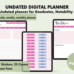 Pianificatore Goodnotes senza data, pianificatore digitale mensile, modello Goodnotes, pianificatore per iPad, diario digitale Pdf, adesivi Goodnotes Boho, semplice!