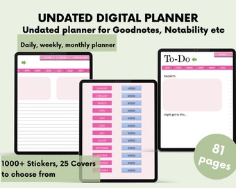 Boho Undated Digital Planner, Goodnotes, Notability Compatible (PDF)