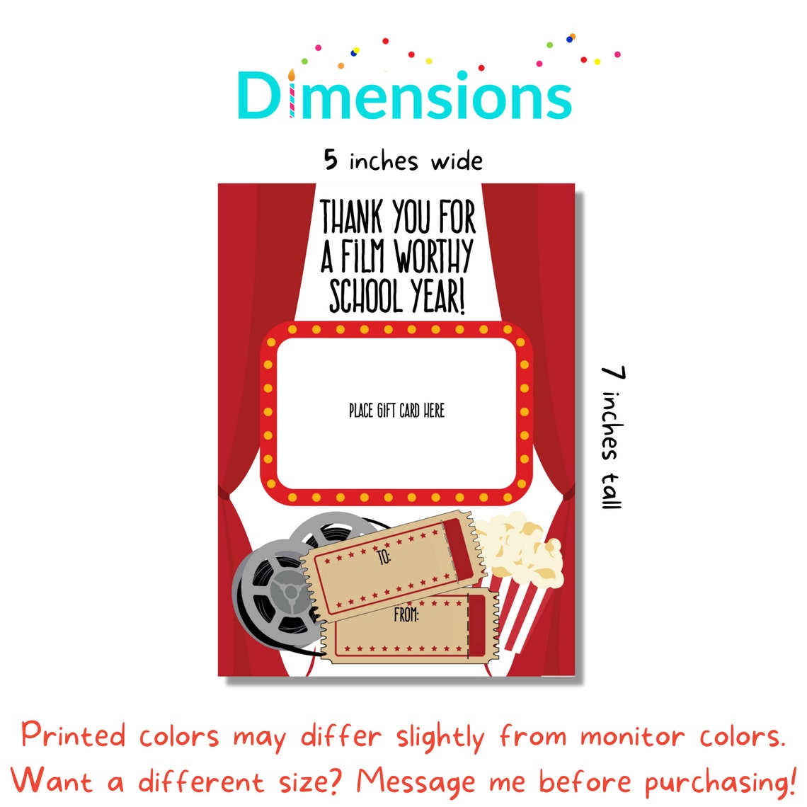 Movie Theater Gift Card for Teacher Appreciation Week Gift - Movie ...