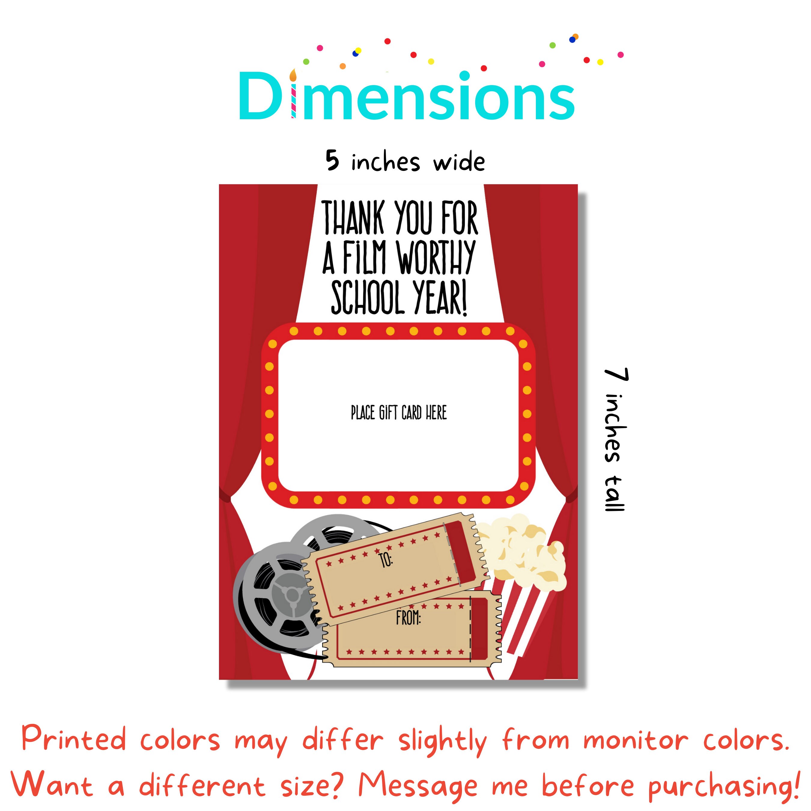Movie Theater Gift Card for Teacher Appreciation Week Gift - Movie ...