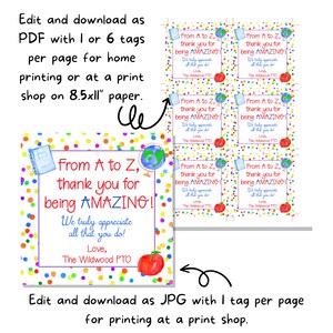 Editable School Volunteer Thank You Tags - Elementary Staff Thank You ...