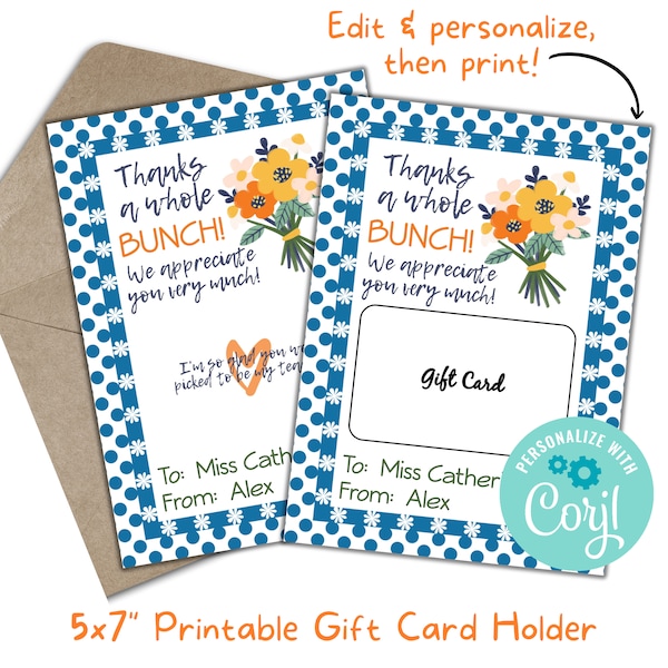 Editable Flower Gift Card Holder - Thank You Teacher Flower Design - Employee Appreciation Gift Card - Staff Recognition - Mother's Day 011
