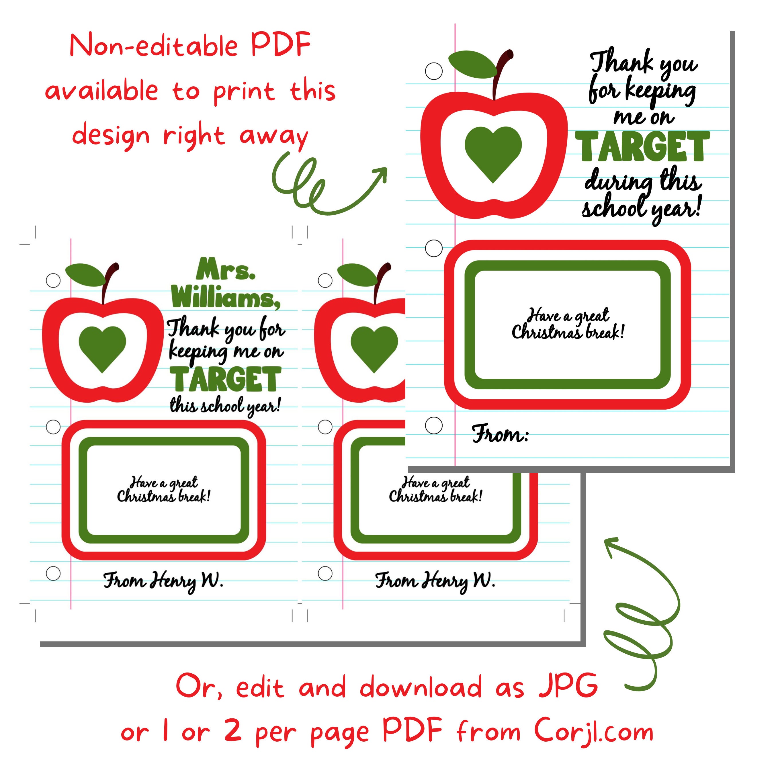 Christmas Gift Card Holder for Teacher Printable Personalized on Target ...