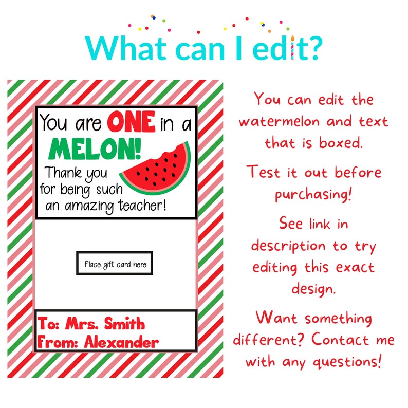 Personalized You Are One in a Melon Gift Card Holder for Etsy