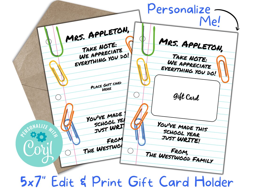 Teacher School Supplies Gift Card Holder Personalized Etsy