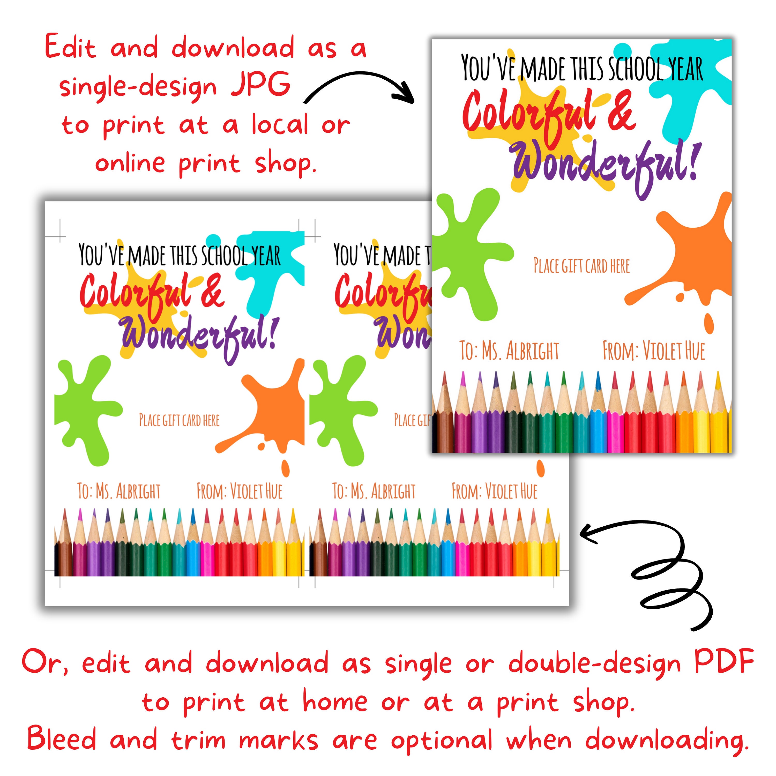 Printable Art Teacher Gift Card Holder School Supply Teacher - Etsy