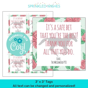 Printable Horse Thank you Tags - Race Horse Personalized Tag - Editable Derby Tag - Rose Flower Teacher Tag - Derby Teacher Appreciation 001