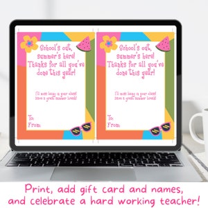 Summer Gift for Teacher Printable - Gift Card Holder End of School Year ...