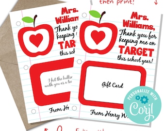 Teacher Appreciation Week On Target Gift Card Printable - Personalized End of School Year - Bullseye Gift Card Holder Teacher Printable 004