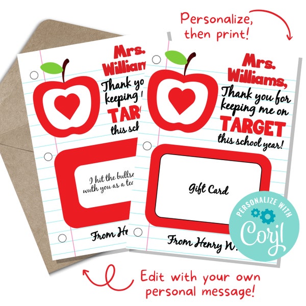Teacher Appreciation Week On Target Gift Card Printable - Personalized End of School Year - Bullseye Gift Card Holder Teacher Printable 004