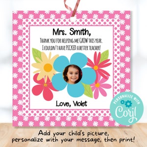 Teacher Appreciation Week - I'd Pick You Gift Tag with Child's Picture - Teacher Birthday Flower Pot Gift Tag - Thank You Teacher Plant 007