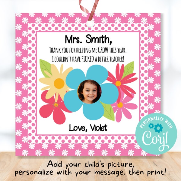 Teacher Appreciation Week - I'd Pick You Gift Tag with Child's Picture - Teacher Birthday Flower Pot Gift Tag - Thank You Teacher Plant 007
