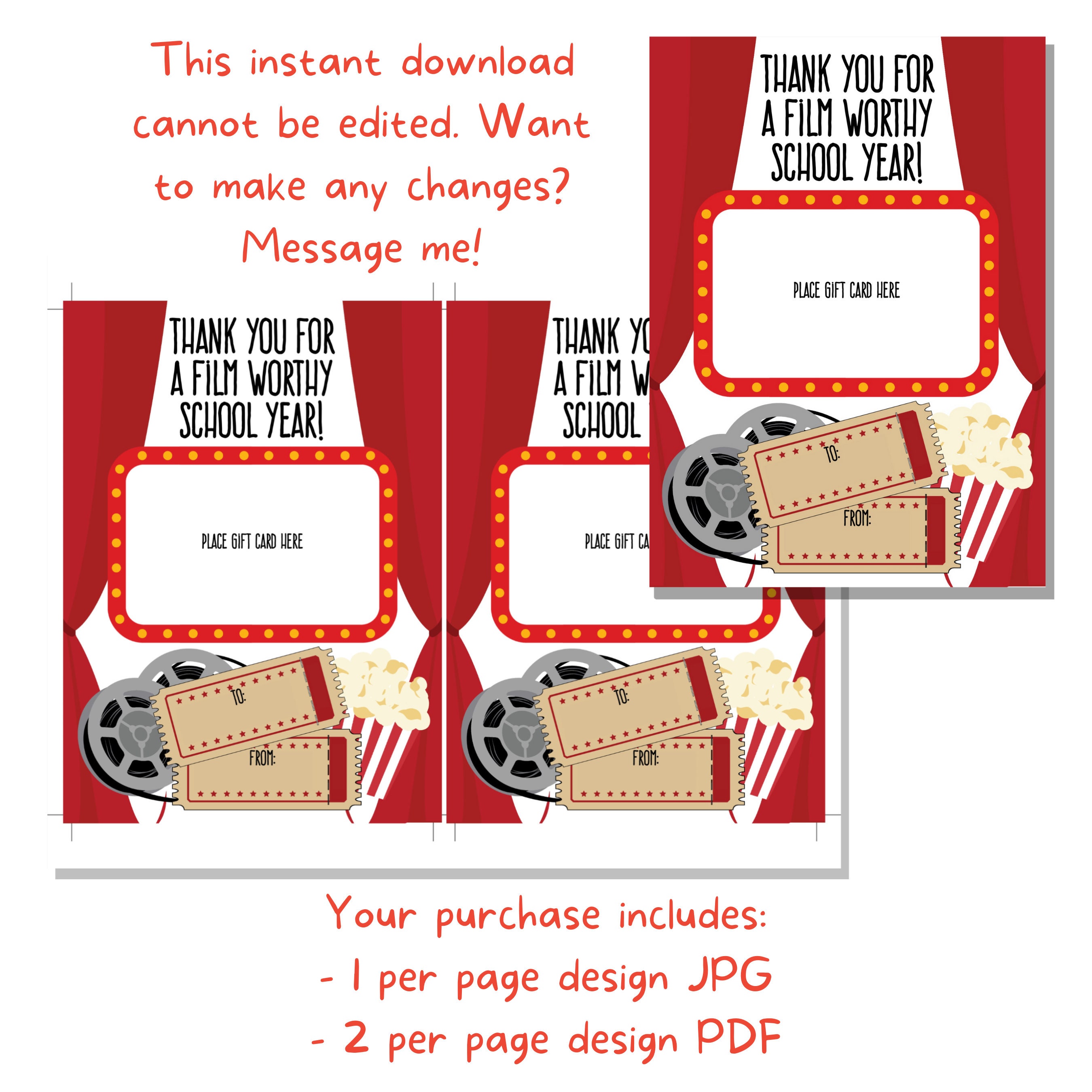 Movie Theater Gift Card Teacher Printable