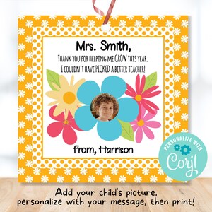 Lehrer Wertschätzung Woche Blumenanhänger mit Bild des Kindes - Vorschul Lehrer Geburtstag Geschenkanhänger von Schüler - Printable Digital Download 007