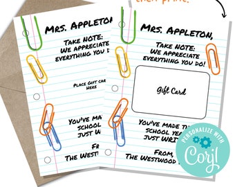 Teacher School Supplies Gift Card Holder - Personalized Teacher Birthday Card Holder - Teacher Appreciation Week - Gift for Principal 010