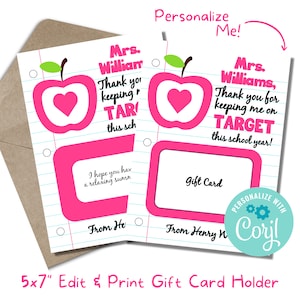 Teacher End of School Year Gift Card Holder - Printable On Target Card - Summer Thank You Gift for Teacher - Shopping Gift Card Holder 004