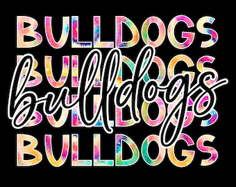 Bulldogs Mascot Tie Dye Png, Diseño de Sublimación, Patrón Apilado, Bulldogs Png, Tie Dye Imprimible, Espíritu de equipo, Mascota de la escuela, Fútbol Png