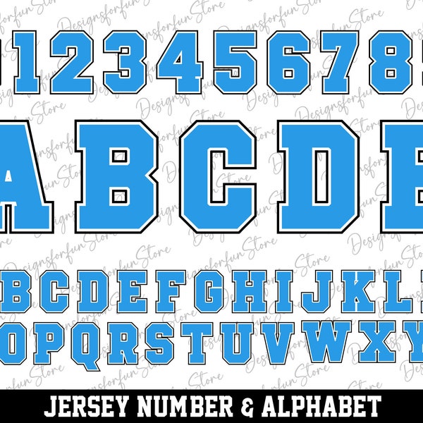 Sky Blue Layer on Black Fonts Svg, Jersey Numbers Svg, Alphabet Letter Svg, Font Svg, Digital Download, Sport Font Letters Svg, Svg Cut File