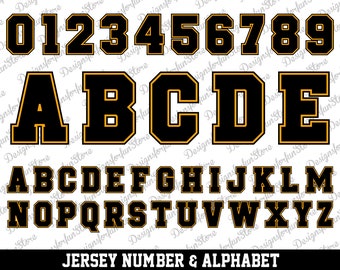 Negro en capas sobre fuente dorada svg, números de camiseta svg, letra del alfabeto svg, fuentes svg, descargas digitales, letras de fuente deportiva svg, archivos de corte svg